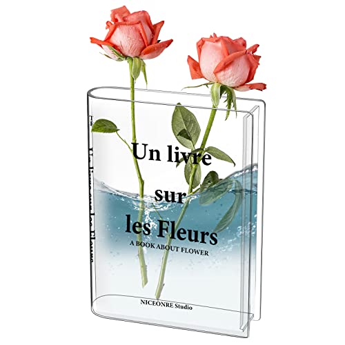 Vase de Livre Transparent,Vase de Fleurs Transparent en Acrylique,Vase en Forme de Livre Flower Arrangement Ware pour la décoration de la Maison de l'hôtel