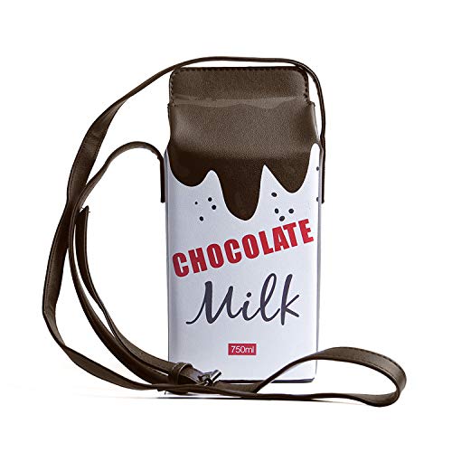 LUI SUI Fruits Banana Strawberry Milk Box Cross Body Purse Bag Women Phone Wallet Shoulder Bags - Brown