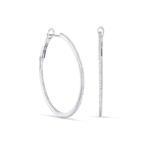 Thin Diamond Hoop Earrings - 14K White Gold