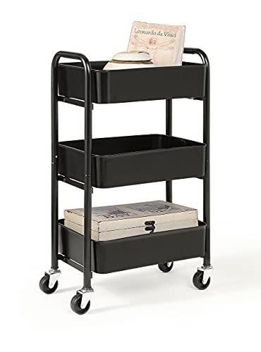 SunnyPoint 3-Tier Delicate Compact Rolling Metal Storage Organizer - Mobile Utility Cart Kitchen/Under Desk Cart with Caster Wheels (BLK, Compact (15.5" X 26.8" X 10.27")) - Blk - Compact (15.5" X 26.8" X 10.27")