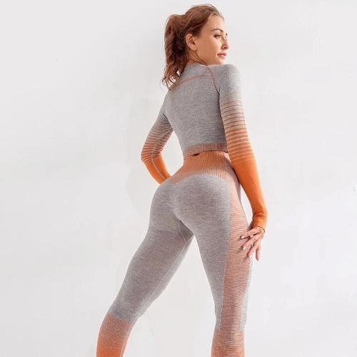 Seamless Aim Crop Top - Grey & Orange / M