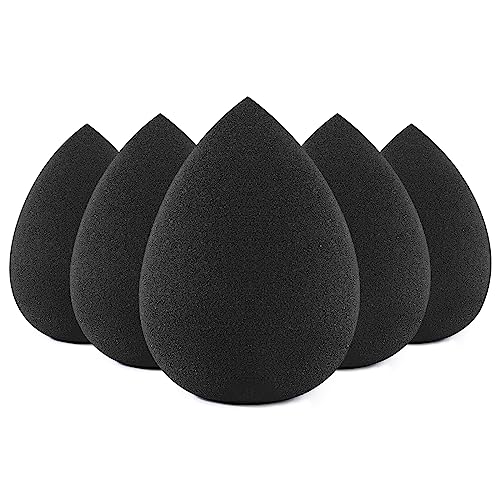 BEAKEY Makeup Sponge Set, 5 Pcs Foundation Blending Sponge, Beauty Sponges Flawless for Liquid, Cream, and Powder, Latex Free and Vegan Boun Boun Sponges, Makeup Sponges Black - Black