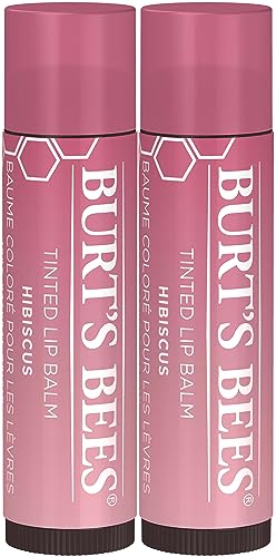 Burt's Bees Lip Tint Balm Stocking Stuffers Gifts, Long Lasting 2 in 1 Duo Tinted Balm Formula, Color Infused with Hydrating Shea Butter for a Natural Looking Buildable Finish, Soft Hibiscus (2-Pack) - Hibiscus - 2 Count