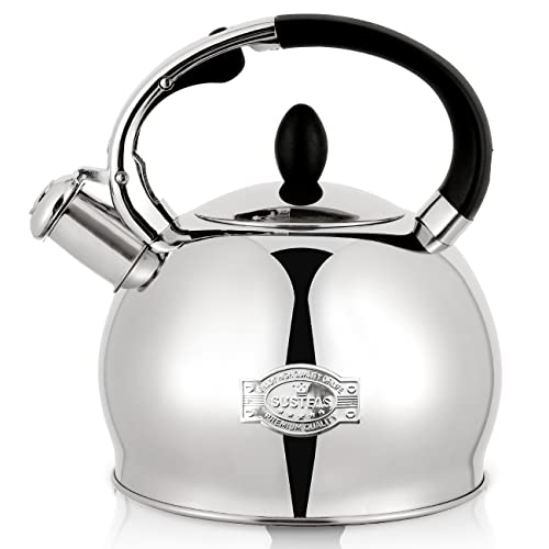 SUSTEAS Stove Top Whistling Tea Kettle-Surgical Stainless Steel Teakettle Teapot with Cool Touch Ergonomic Handle,1 Free Silicone Pinch Mitt Included,2.64 Quart(SILVER) - Silver