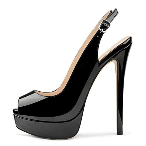 MERUMOTE Women's Slingback Shoes Peep Toe Platforms 6 inch Heels Bride Party Pumps - 10 - Black