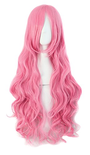 MapofBeauty 32" 80cm Long Hair Spiral Curly Cosplay Costume Wig (Dark Pink) - Dark Pink