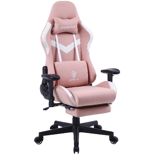 Dowinx Gaming Chair Breathable Fabric Office Chair with Pocket Spring Cushion and Massage Lumbar Support, High Back Ergonomic Computer Chair Adjustable Swivel Task Chair with Footrest Pink - Pink