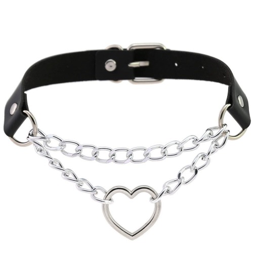 'Danger' Black Goth Heart Chain Faux Leather Choker