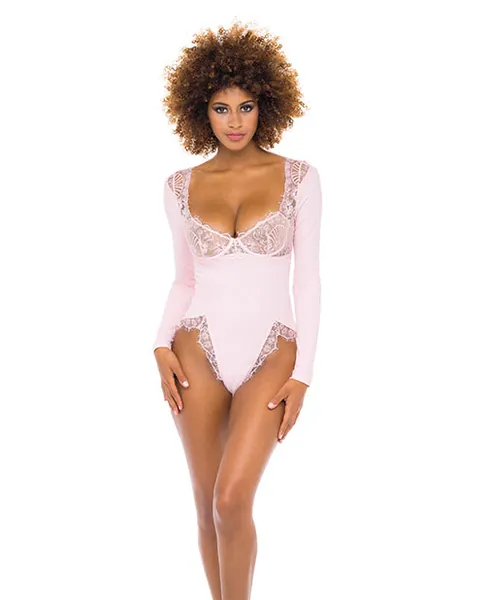 Maria Ribbed Knit & Lace Teddy Crystal - Crystal Rose / X-Large