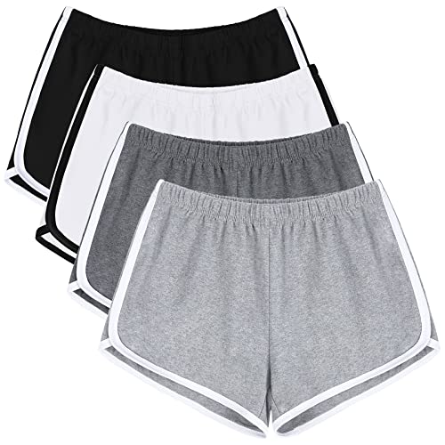 URATOT 4 Pack Yoga Short Pants Cotton Sports Shorts Gym Dance Lounge Shorts Dolphin Running Athletic Shorts for Women - Medium - Black, Light Gray, Dark Gray, Beige