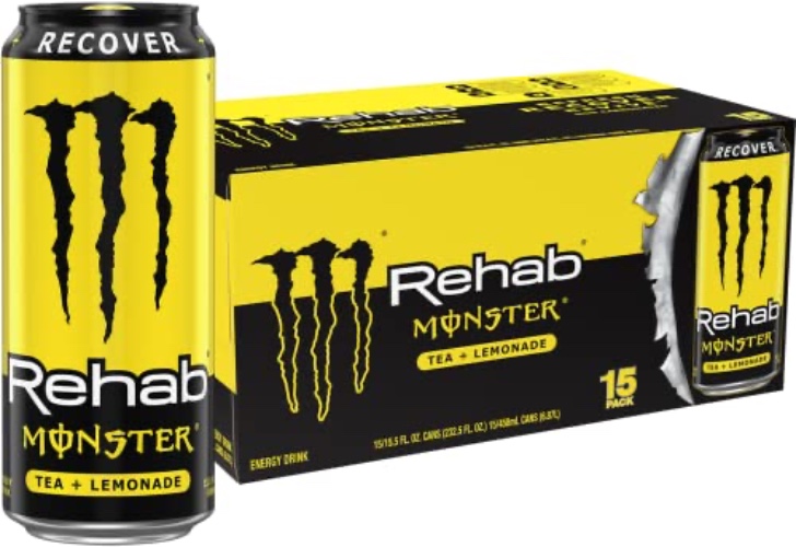 Monster Energy Rehab Tea + Lemonade + Energy, Energy Iced Tea, Energy Drink 15.5 Ounce (Pack of 15) - Tea + Lemonade