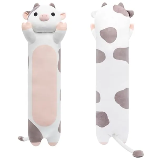 Mewaii Long Plush Cow Body Pillow, Cute Cow Stuffed Animals Soft Plushies, Cow Squishy Big Cuddle Pillow Toys Gift for Girls (20 Inches) - Grey White - 19.6in/50cm