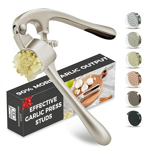 Kitessensu High Effective Garlic Press With Studs, Heavy Duty Garlic Mincer, Easy to Squeeze and Clean, Rust Proof & Dishwasher Safe, Ginger Crusher- Imperial Silver - Imperial Silver