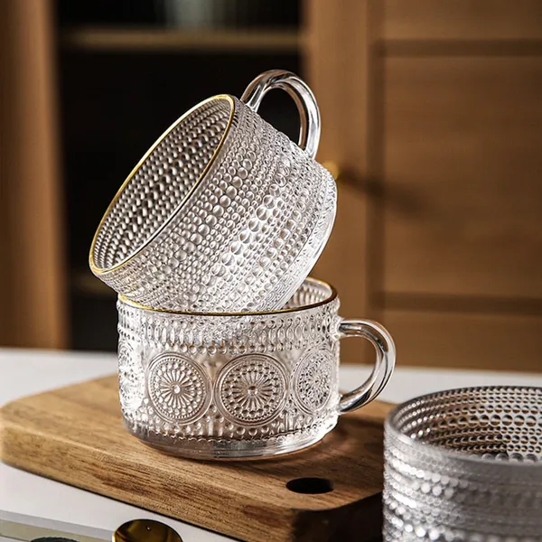 Embossed Trendy Glass Mug Coffee Cup