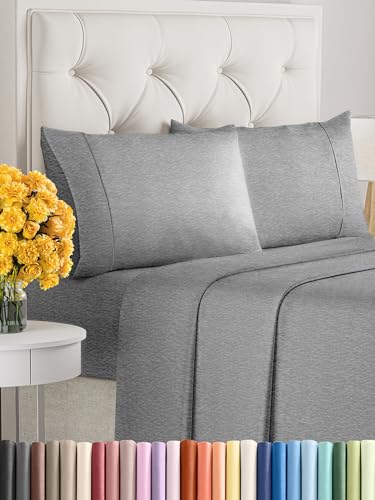 Queen Size 4 Piece Sheet Set - Comfy Breathable & Cooling Sheets - Hotel Luxury Bed Sheets for Women & Men - Deep Pockets, Easy-Fit, Soft & Wrinkle Free Sheets - Heathered Grey Oeko-Tex Bed Sheet Set - Queen - 06 - Heathered Grey