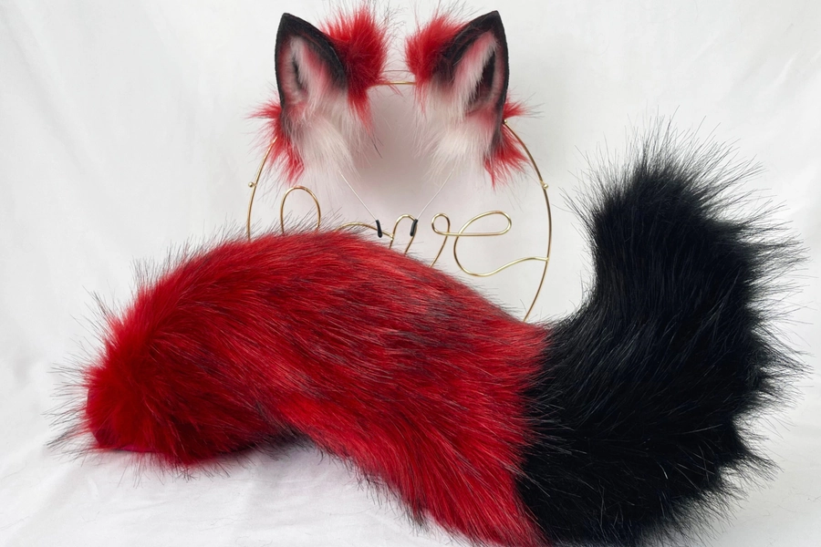 22 inch fox tail-red fox ears-COSPLAY-animal ears-handmade-wolf ears tail-cat ears-Christmas gift-Lolita-show-anal plug-mature