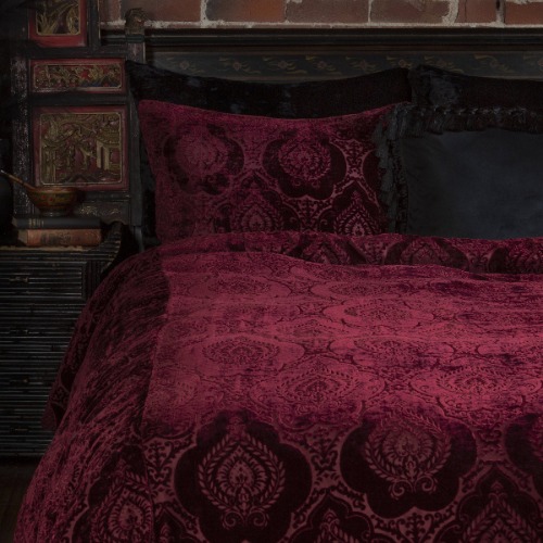 Damask Velvet Duvet Cover Set - Blood Red | Full/Queen