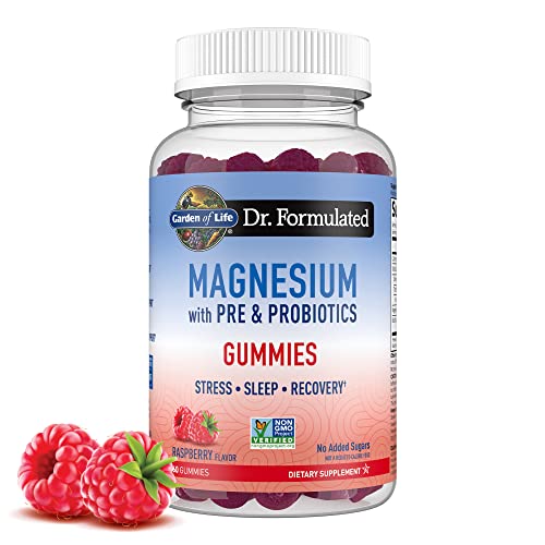 Dr Formulated Magnesium Citrate Supplement with Prebiotics & Probiotics for Stress, Sleep & Recovery – Garden of Life - Vegan, Gluten Free, Kosher, Non-GMO, No Added Sugars – 60 Raspberry Gummies - Raspberry - 60 Count (Pack of 1)