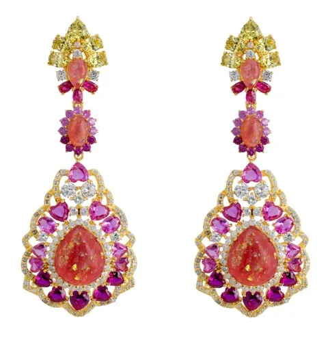 Mariana Pink Opal Drop Earrings Gold