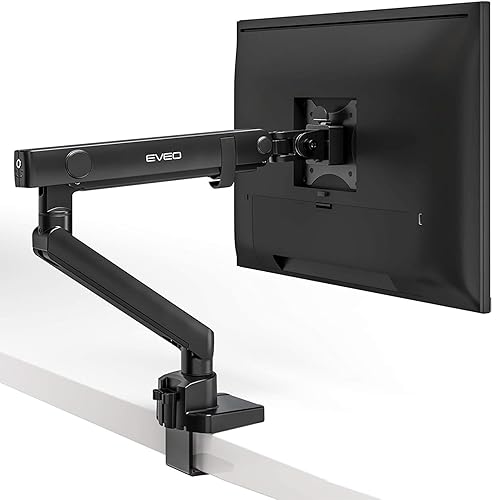 EVEO Premium Single Monitor Arm 14"- 34"- Monitor Arm 34 inch, Single Monitor Desk Mount, 34 inch Monitor Mount, Single Arm Monitor Mount VESA Compatible, Single Monitor Mount for PC Monitors - Black - Single Monitor Mount - Black