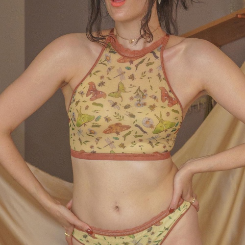 Bugs Printed Mesh High Neck Cami | XS/S / bugs