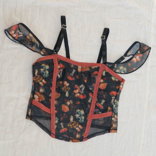 Mystical Mushroom Printed Corset | XS/S / blackmushrooms
