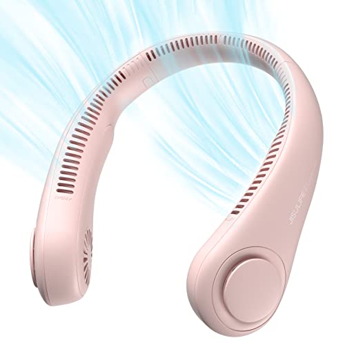 JISULIFE Portable Neck Fan, Hands Free Bladeless Fan, 4000 mAh Battery Operated Wearable Personal Fan, Leafless, Rechargeable, Headphone Design,3 Speeds Gifts for Women Men-Pink - Pink