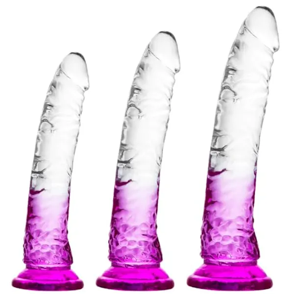 Gradient Clear Purple Combination Suction Cup Dildo - 3 Sizes (Small, Medium,Large), eggless,Hands-Free Play,Perfect for Anal and Vaginal Pleasure Realistic Penis for Beginners to Advanced Users