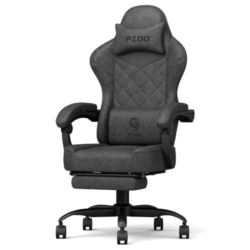 PZDO Gaming Chair, Ergonomic Gaming Chair for Adults, Technical Fabric Gaming Chair with Footrest and Headrest, Computer Chair PC Office Chair, Gamer Chair for Teens, Gift, 150 kg, Black - Black
