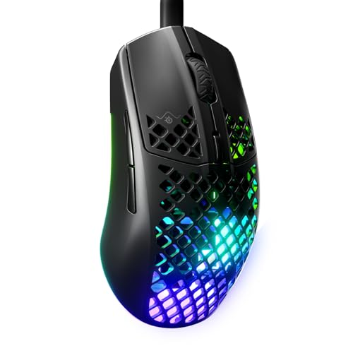 SteelSeries Aerox 3 - Holey RGB Gaming Mouse - Ultra-lightweight Water Resistant Design - 8,500 DPI TrueMove Core Optical Sensor - Onyx - Aerox 3 - Wired - Black