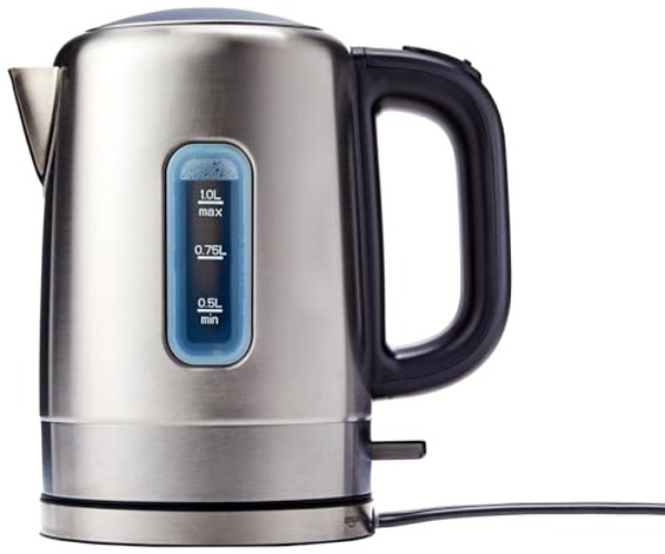 Amazon Basics Stainless Steel Portable Fast, Electric Hot Water Kettle for Tea and Coffee, Automatic Shut Off, 1 Liter, Black and Sliver - Stainless Steel - 1.0 Liter