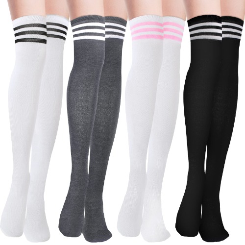 Buauty 4 Pairs Thigh High Socks,Knee High Socks,Long Socks,Thigh High Stockings,Halloween Cute Over The Knee Stripes Socks - 4pcs-3