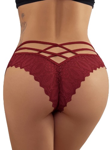 Milumia Women Floral Lace Underwear Criss Cross Seamless Bikini Panty Brief - Medium B Red