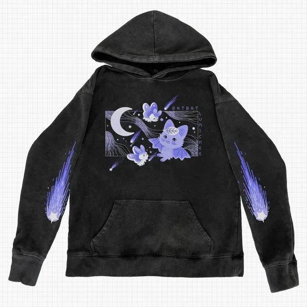 Batbat and Mothmoth Hoodie 100% Acid Washed Cotton