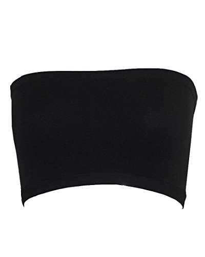 Qunson Women's Strapless Stretch Layer Seamless Tube Bra Bandeau Top - Black