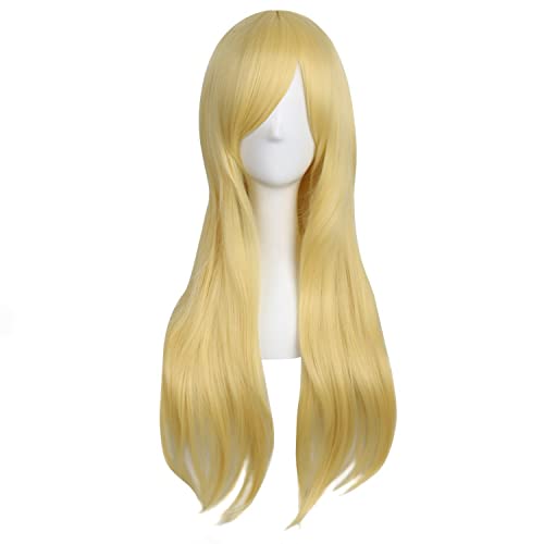 MapofBeauty 28"/70cm Women Side Bangs Long Curly Hair Cosplay Wig(Gold) - Gold