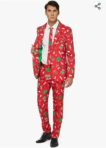Offstream Ugly Christmas Suits for Men in Different Prints - Xmas Sweater Costumes Include Jacket Pants & Tie : Clothing, Shoes & Jewelry