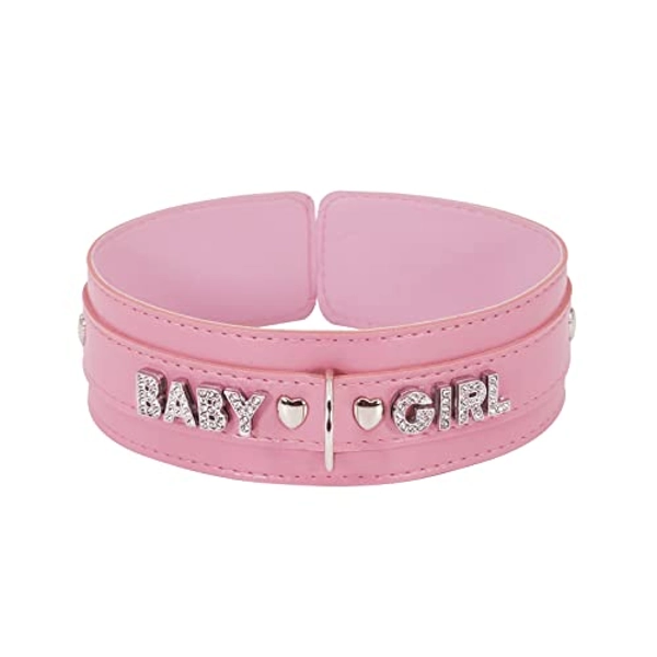 paloli Pink Choker Necklace for Women Leather Collar Fluffy Punk Leash Neck Choker Gothic Cosplay Sexy Jewelries - Pink - BABY