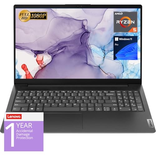 Lenovo V15 Laptop, 15.6" FHD Display, AMD Ryzen 5 5500U Hexa-core Processor (Beat i7-1065G7), 40GB RAM, 1TB SSD, RJ-45, Numeric Keypad, Wi-Fi, Windows 11 Pro, Black, Additional 1 Yr ADP - 40GB RAM | 1TB SSD