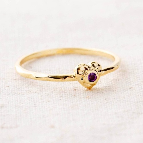Amethyst Heart Gold Ring - 6