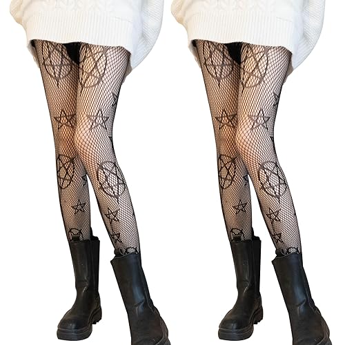 SIMYJOY 2 Paar Strumpfhosen Damen Muster Netzstrumpfhose Schwarz, Schwarze Sexy Hohe Strümpfe mit Charmanten Aushöhlen Muster - Einheitsgröße - schwarz-3