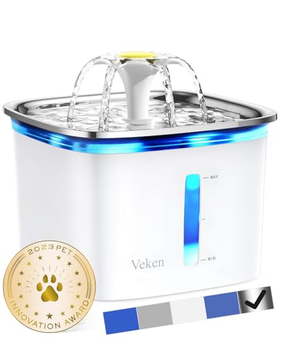 Veken 95oz/2.8L Stainless Steel Pet Fountain, Automatic Cat Water Fountain Dog Water Dispenser with Replacement Filters for Cats, Dogs, Multiple Pets (Silver, Stainless Steel) - Silver - 95oz Stainless Steel