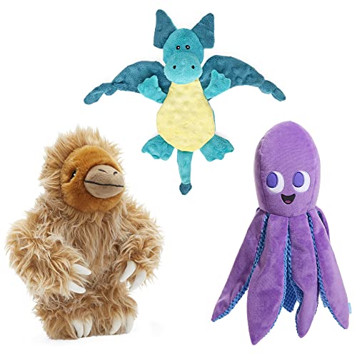 Barkbox Best of BarkBox Bundle – Squeaky Dog Toys – Plush Chew Toys – Puppy and Pet Toys for Medium and Large Dogs – Gordon The Sloth, Dingbert The Dragon, and Ollie The Octopus - Best of Barkbox (Large)