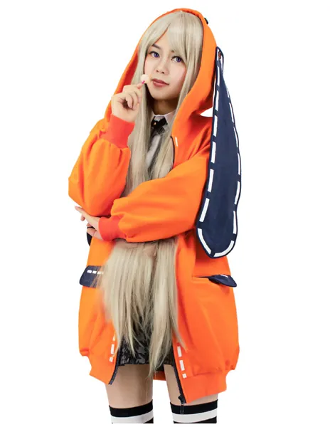 C-ZOFEK Women's Anime Cosplay Orange Hoodie With Bunny Ears and Tail - Large