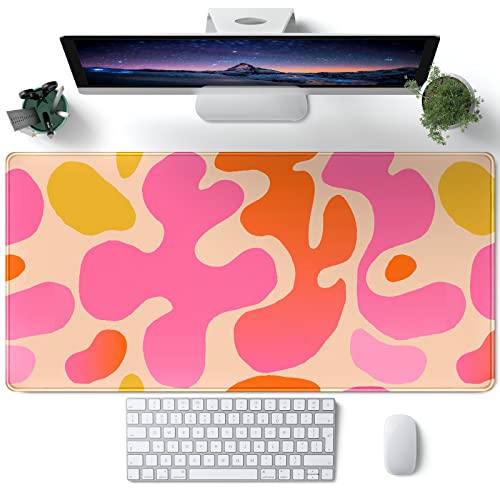 Pink Desk Mat Modern Abstract Large Mouse Pad XXL Cute Pink Desk Pad Keyboard Mat, Desk Accessories for Women Office Decor, Extended Mousepad 31.5''X15.7'' Non-Slip Rubber Base with Stitched Edges - A Pink Retro