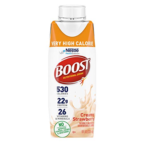 BOOST Very High Calorie Strawberry Nutritional Drink - 22g Protein, 8 FL OZ (Pack of 24) - Strawberry - 8.00 Fl Oz (Pack of 24)