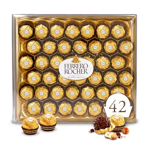 Ferrero Rocher, 42 Count, Premium Gourmet Milk Chocolate Hazelnut Holiday Gift Box, 18.5 Oz - Hazelnut - 42 Count (Pack of 1)