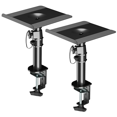 suptek Soporte Altavoces Pie, Soporte Altavoz Universal para Barra de Sonido de Ordenador y Altavoces de Estantería, Giratorio & Inclinable, Paquete de 2, Máx. 15KG, Negro(SDM001B)