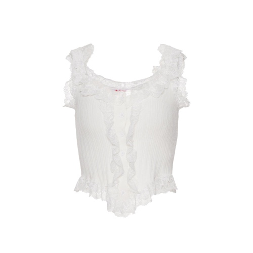 Palavas Lace Edge Slim Vest Top White | XS