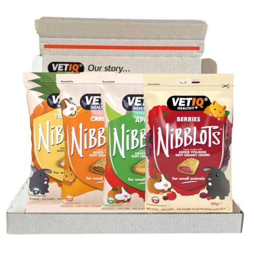 VetIQ Nibblots Treats for Small Animals, Variety (4x30g), Rabbit Food, Guinea Pig Food, Hamster Food, Gerbil Food, Rat Food, Healthy Treats for Skin and Coat - Variety Pack 4PK - 30 g (Pack of 4)